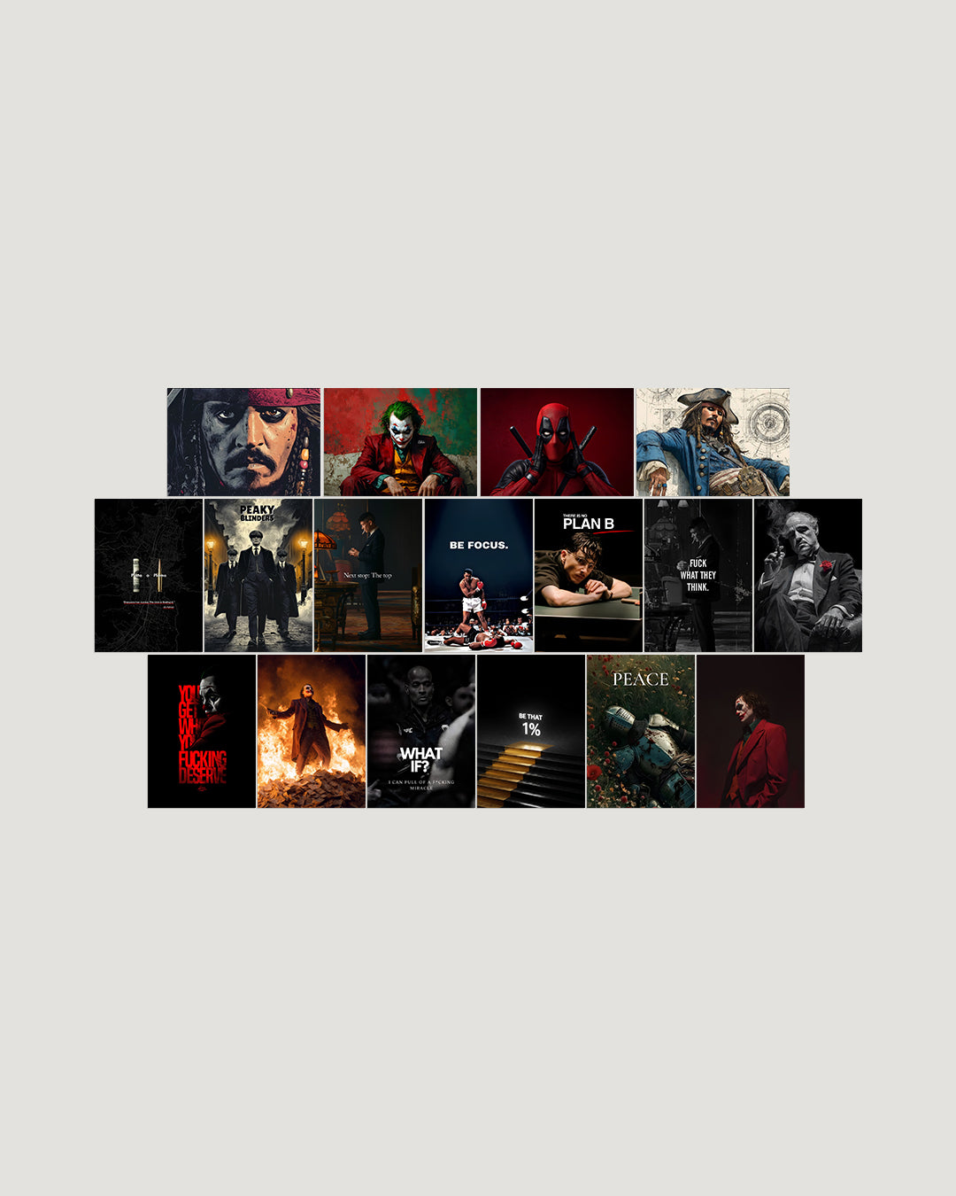 Pop culture dark 18-poster A4 pack Joker Deadpool Peaky Blinders motivation wall posters Pakistan by The Love Language