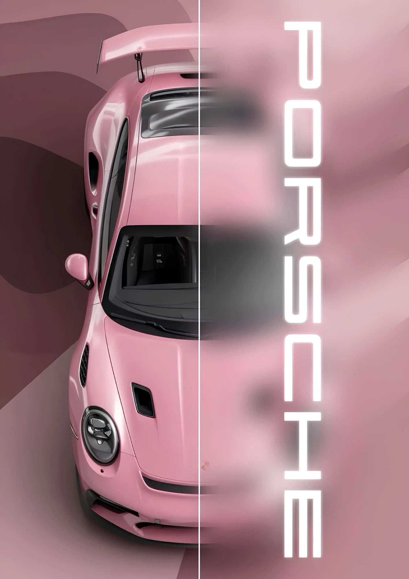 Porsche Pink Split Poster – Aesthetic Car Wall Art
