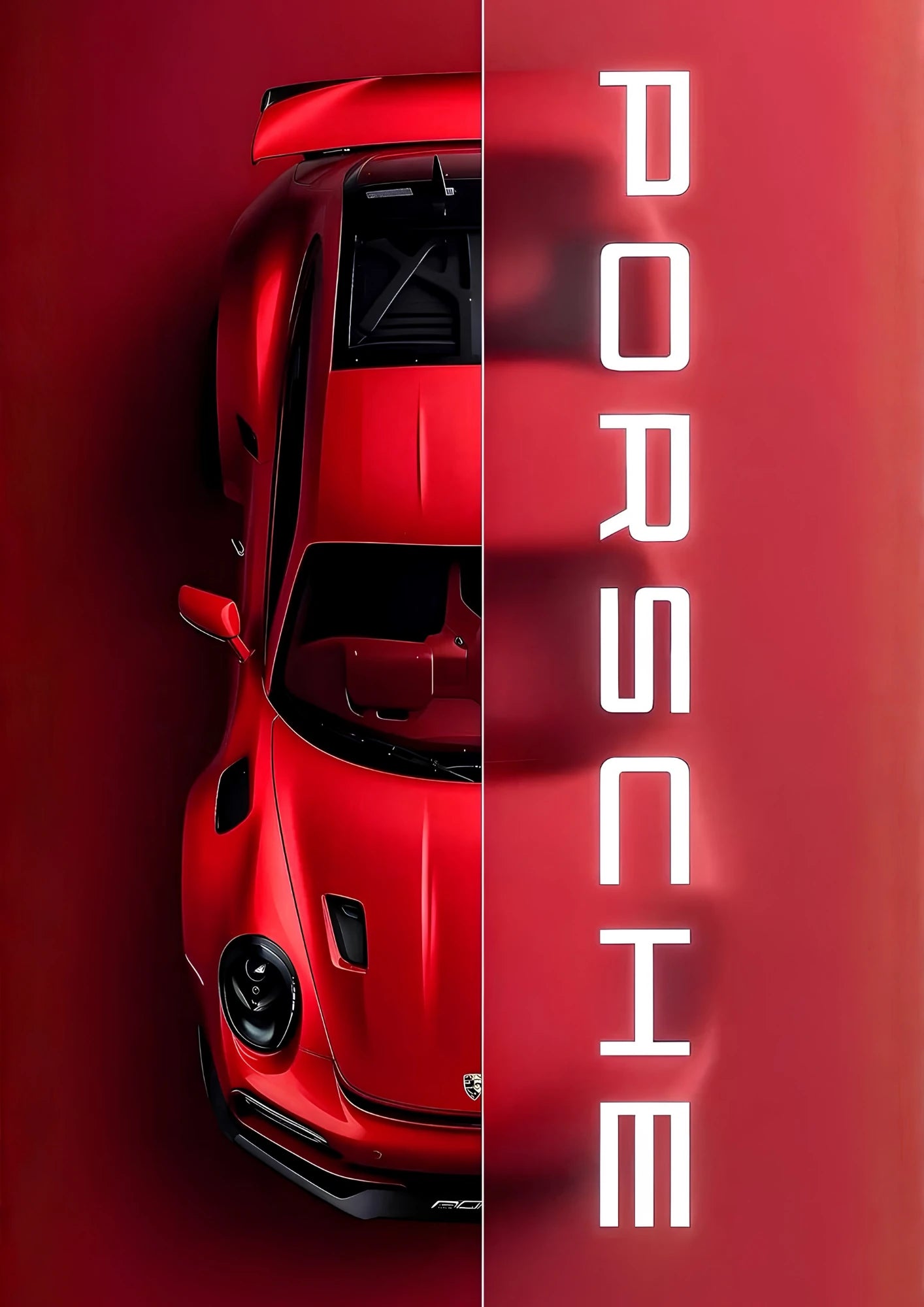 Porsche Red Split Poster – Car Lover's Room Decor