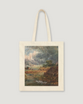 Natural cotton canvas tote bag with dark dramatic storm landscape painting art print by The Love Language Pakistan