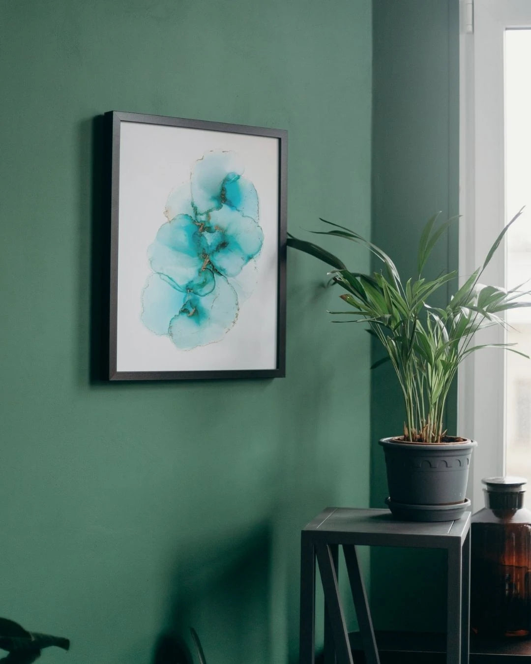 Teal Gold Alcohol Ink Floral Print – Digital Art Lahore