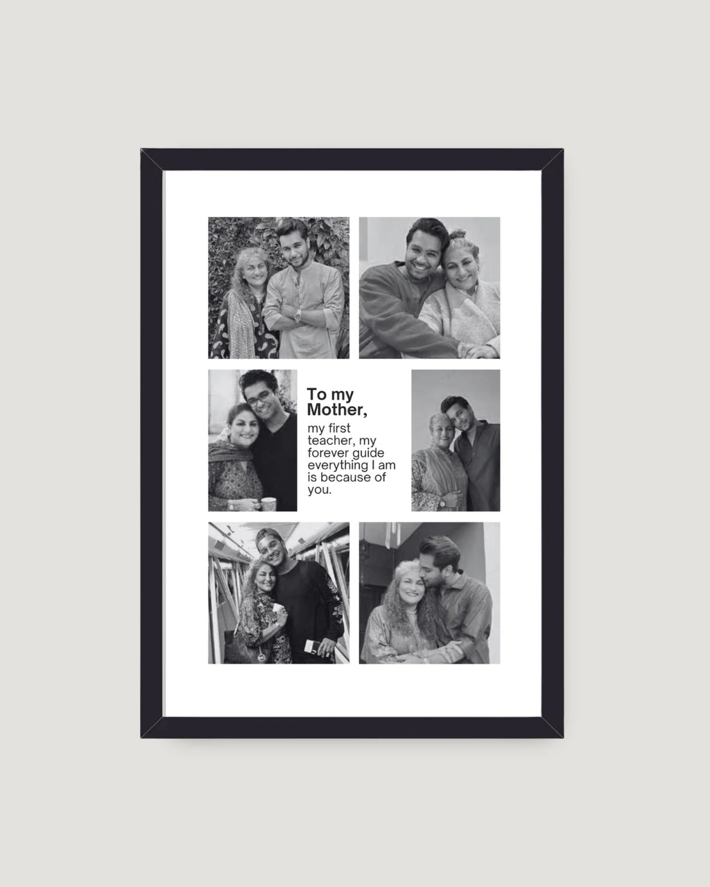 Black and white To My Mother editorial photo collage frame with 5 photos personalised Mother's Day gift by The Love Language Pakistan