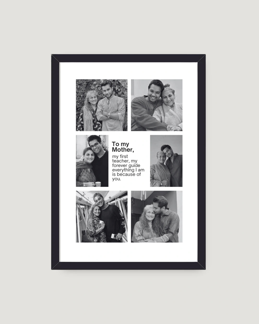 Black and white To My Mother editorial photo collage frame with 5 photos personalised Mother's Day gift by The Love Language Pakistan