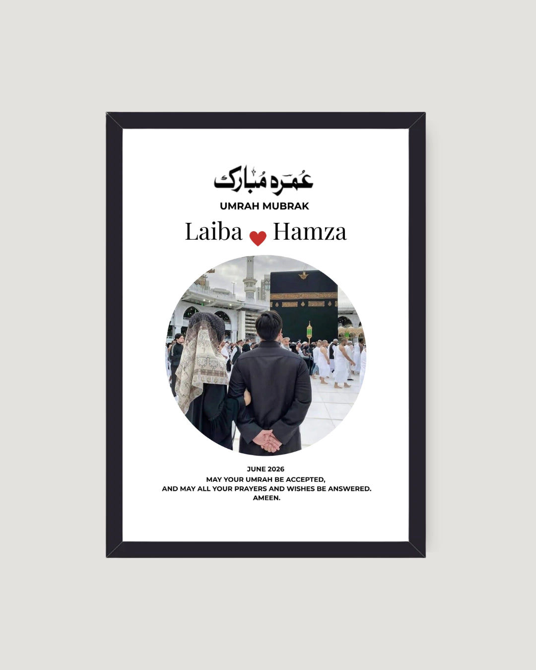 Umrah Mubarak couple photo frame with circular photo both names Arabic calligraphy Islamic gift by The Love Language Pakistan