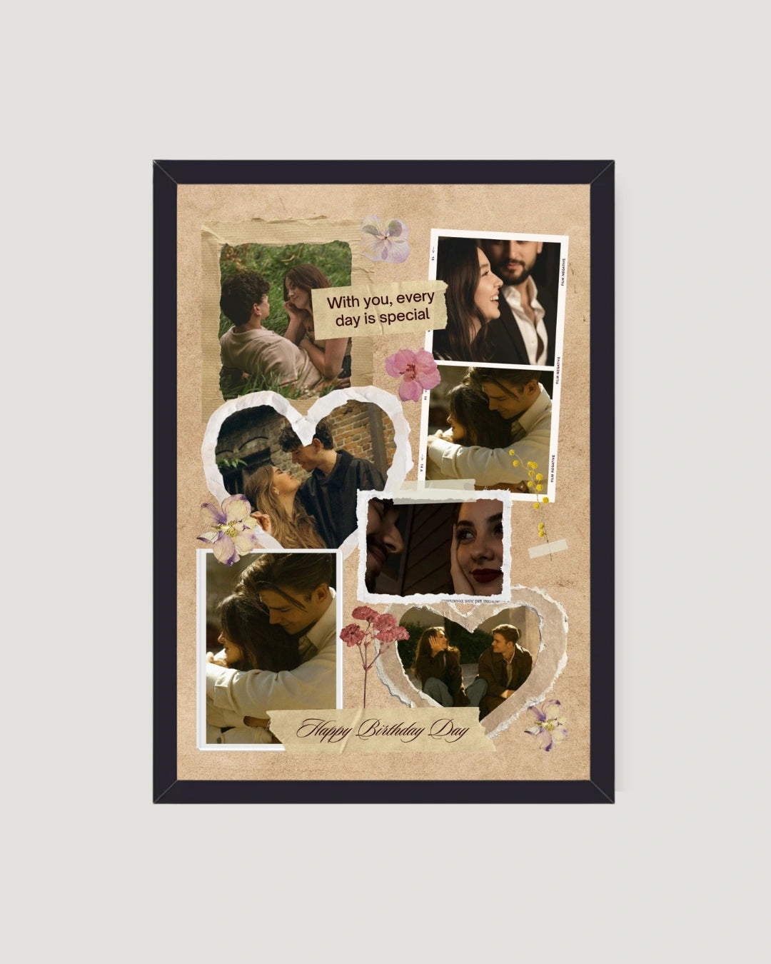 Vintage birthday scrapbook photo frame with 6 photos film negative strips floral botanical personalised gift by The Love Language Pakistan