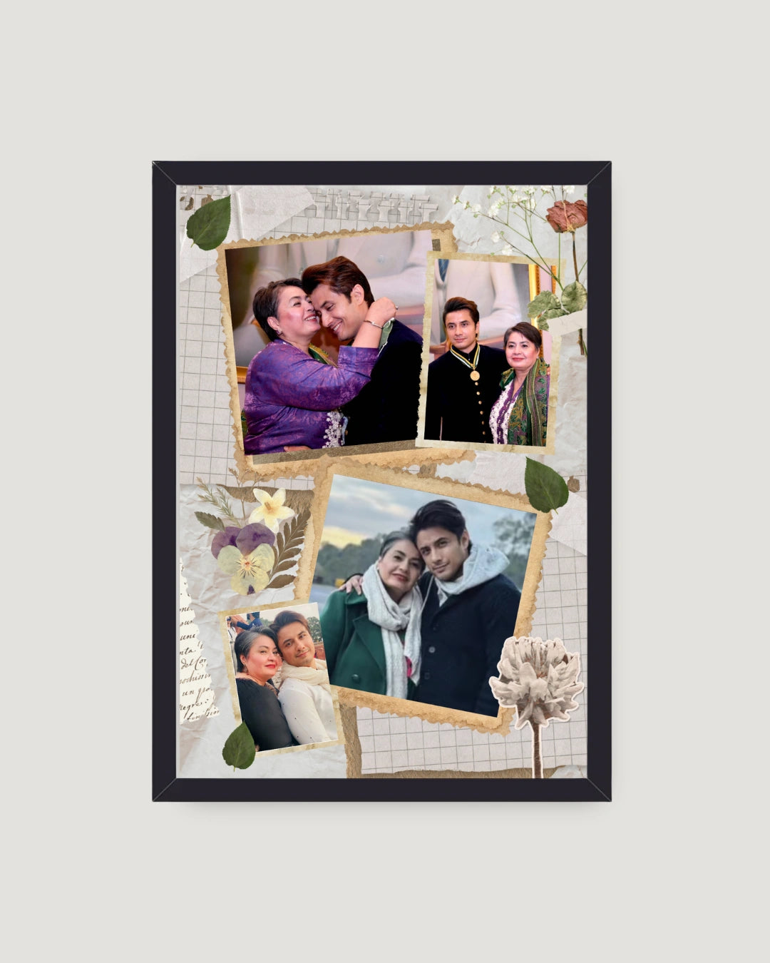 Vintage scrapbook style personalised photo frame with torn edges and botanical details Mother's Day gift by The Love Language Pakistan