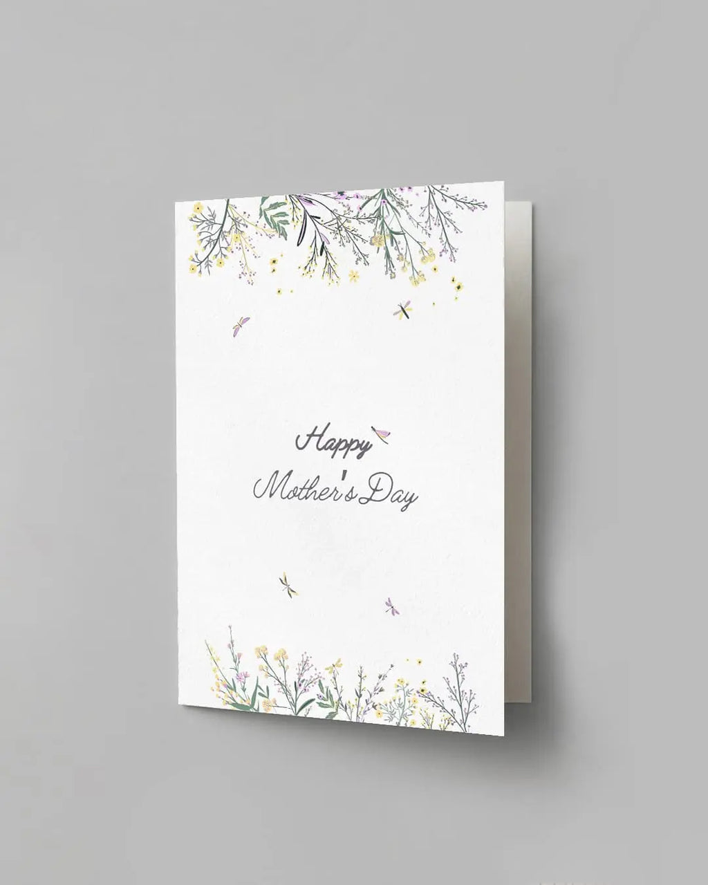 Delicate wildflower and dragonfly printed Happy Mother's Day greeting card by The Love Language Pakistan