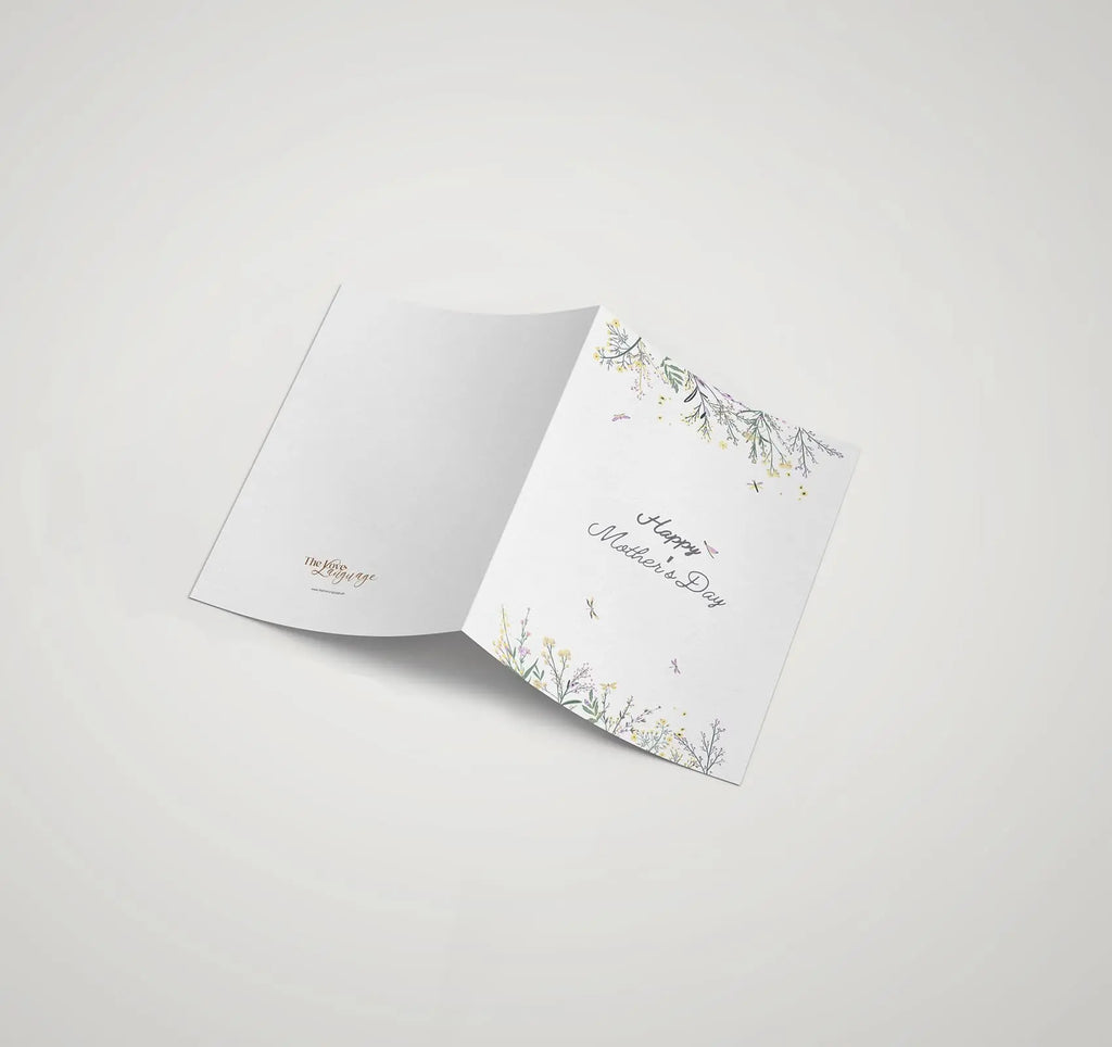 Delicate wildflower and dragonfly printed Happy Mother's Day greeting card by The Love Language Pakistan