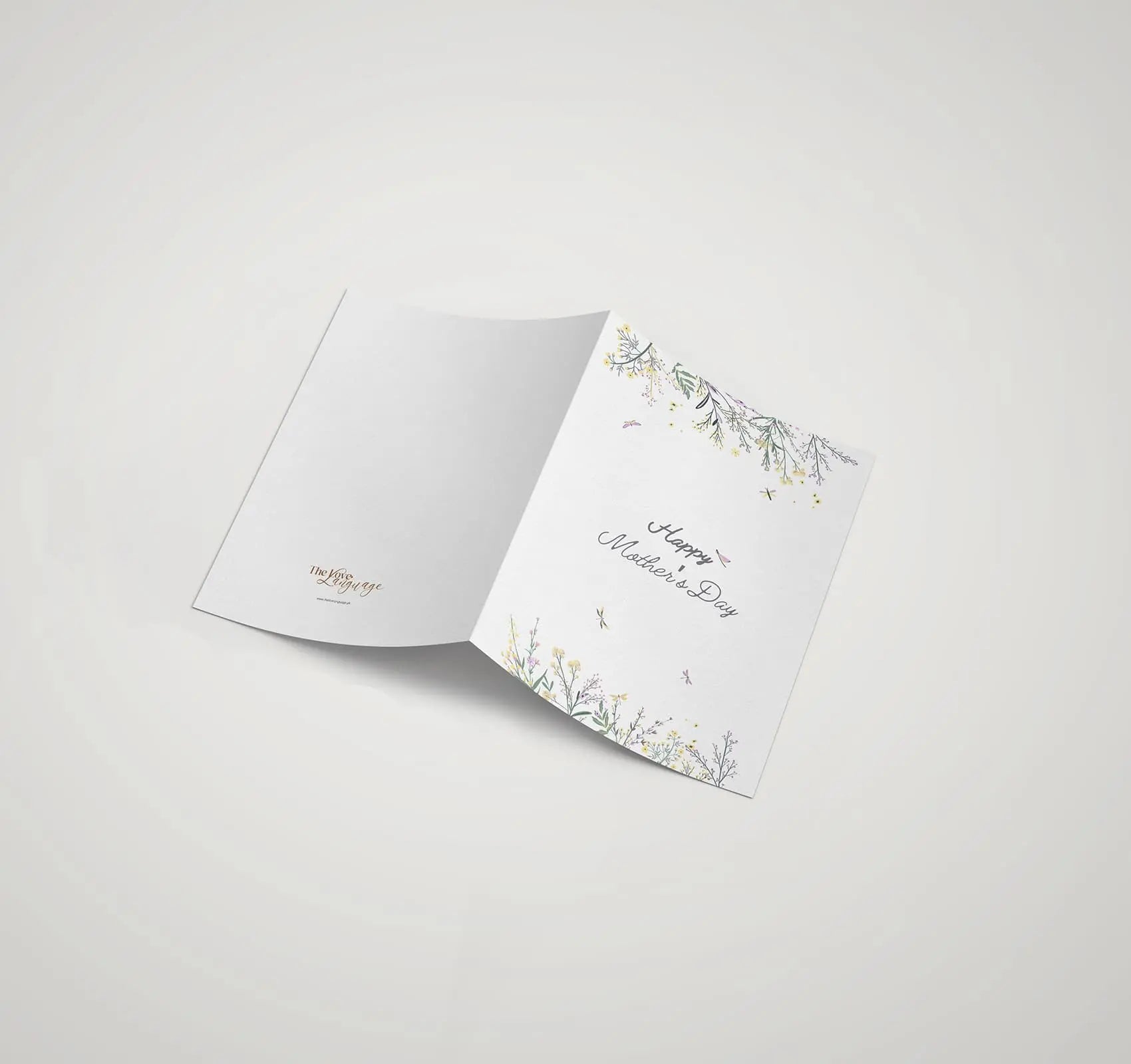 Delicate wildflower and dragonfly printed Happy Mother's Day greeting card by The Love Language Pakistan