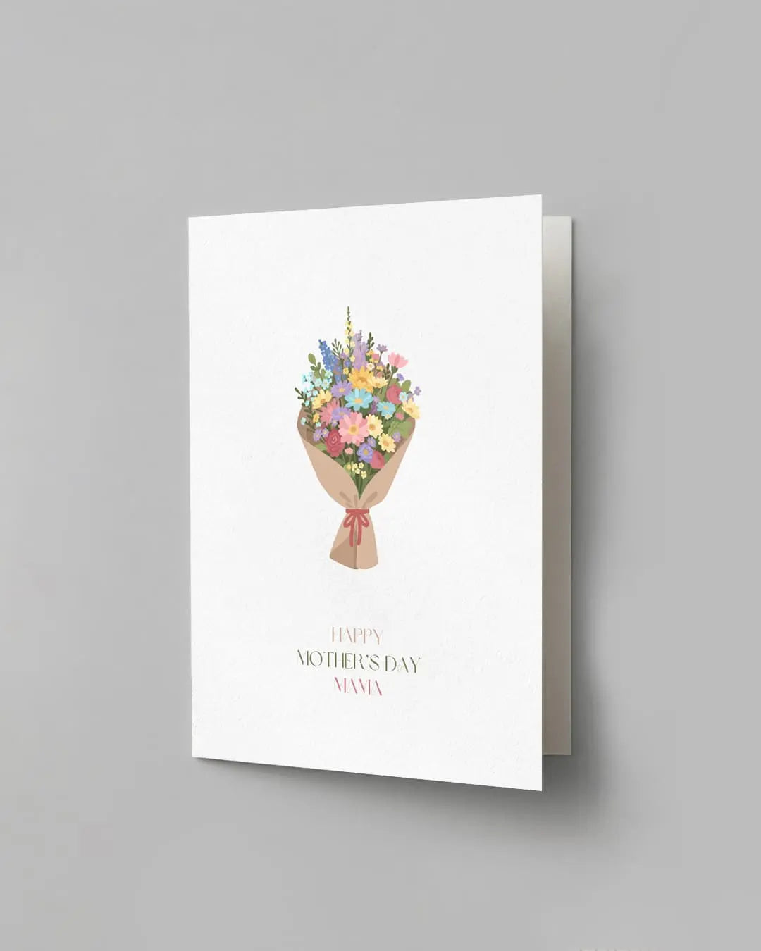 Kraft paper wrapped pastel bouquet printed Happy Mother's Day Mama greeting card by The Love Language Pakistan